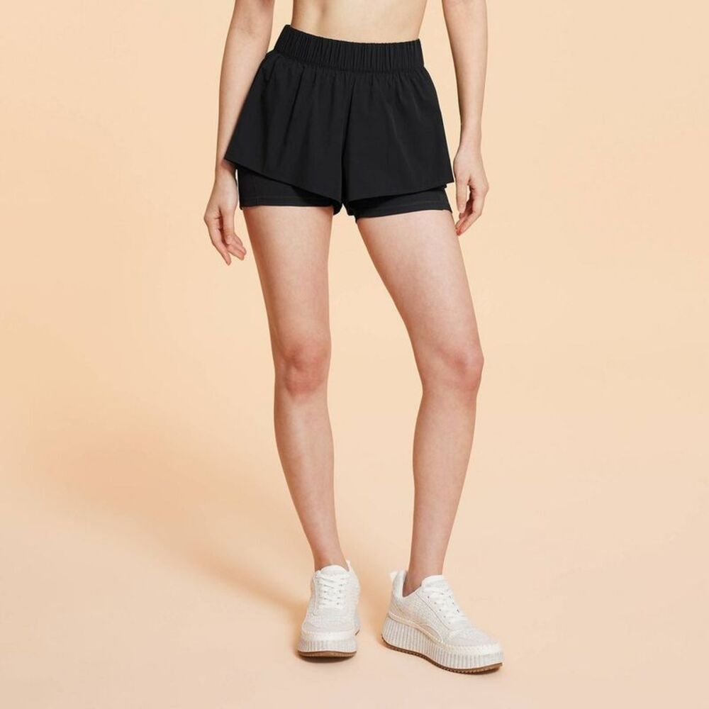 Blogilates -  Women's Ruffle Woven Mid-Rise Shorts 3" Black